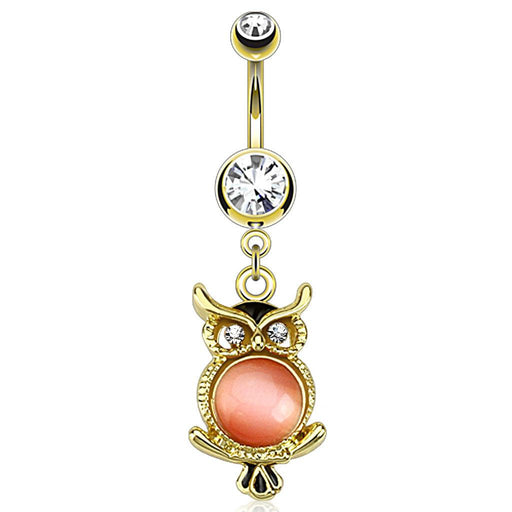 Gold Plated Cats Eye Owl Belly Bar