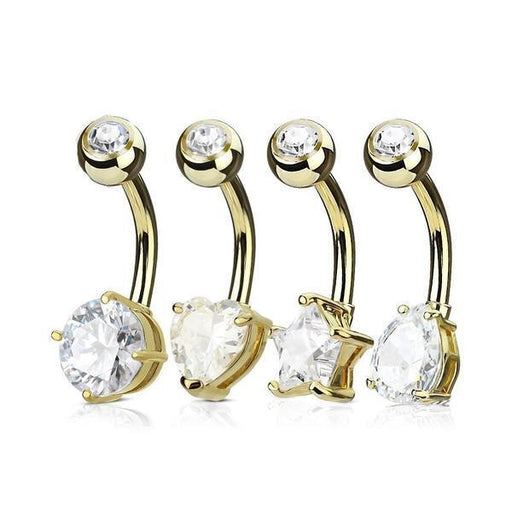 Gold Plated Gem Belly Bar 14G
