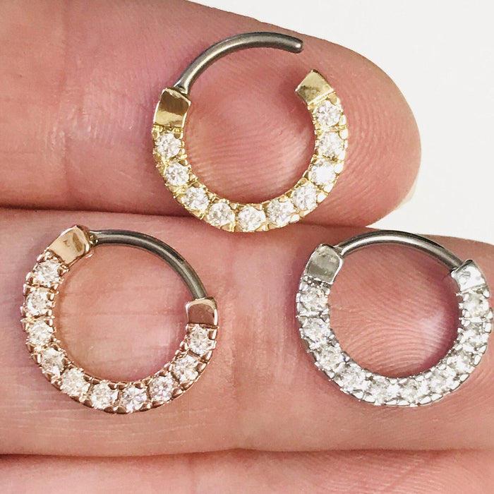 Gold Plated Gem Paved Septum Clicker 16G