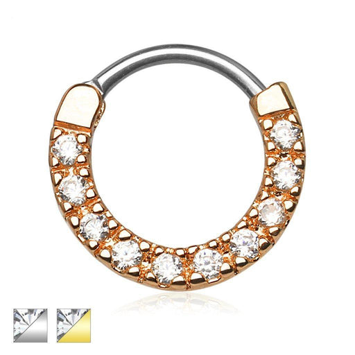 Gold Plated Gem Paved Septum Clicker 16G
