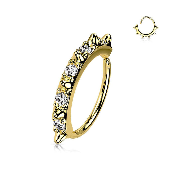 Gold Plated Gem Spike Nose Ring 20G