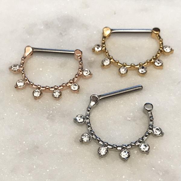 Gold Plated Gemmed Nipple Clicker 14G