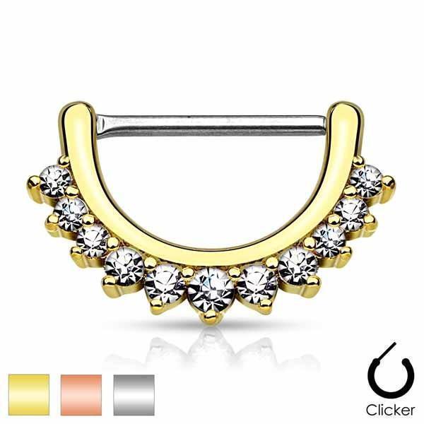 Gold Plated Gemmed Nipple Clicker 14G