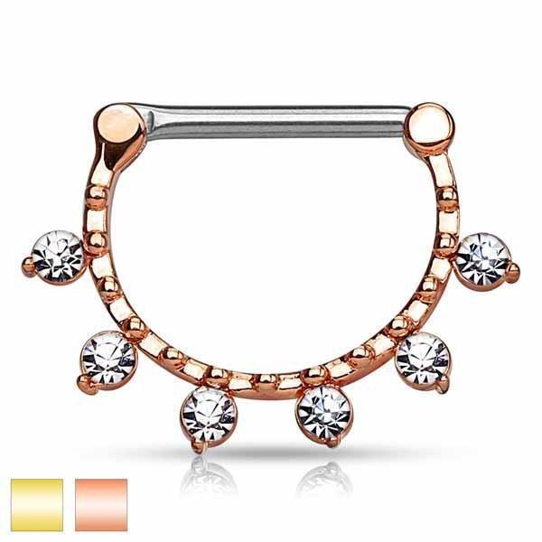 Gold Plated Gemmed Nipple Clicker 14G