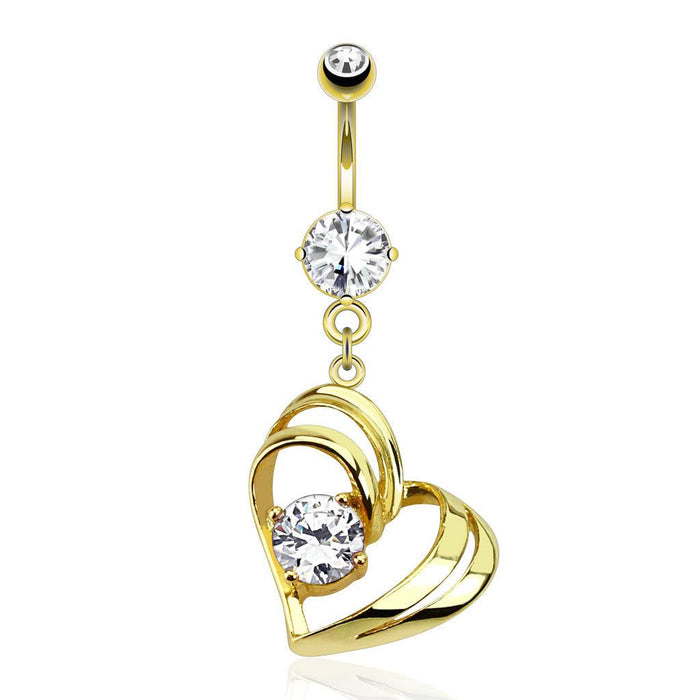 Gold Plated Hollow Heart Belly Bar