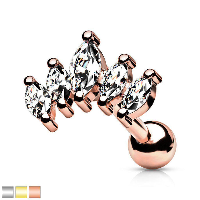 Gold Plated Marquise Crown Cartilage Bar