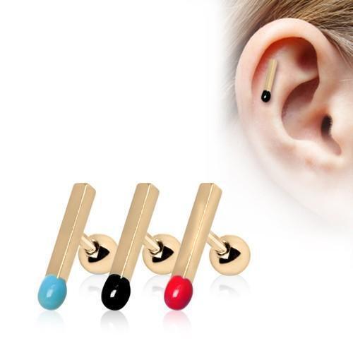 Gold Plated Matchstick Cartilage Bar 16G
