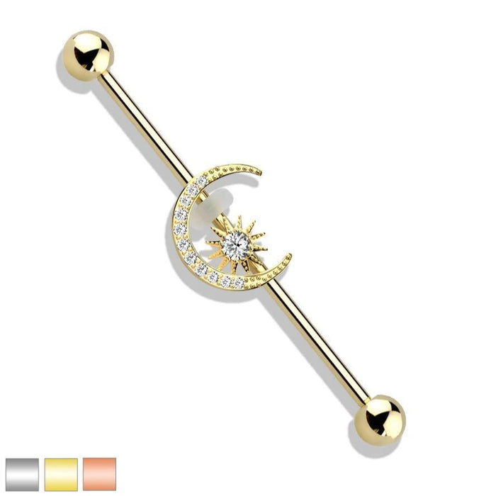 Gold Plated Moon Star Industrial 14G 38mm
