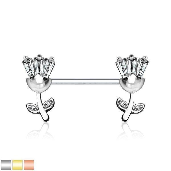 Gold Plated Princess Flower Nipple Bar 14G