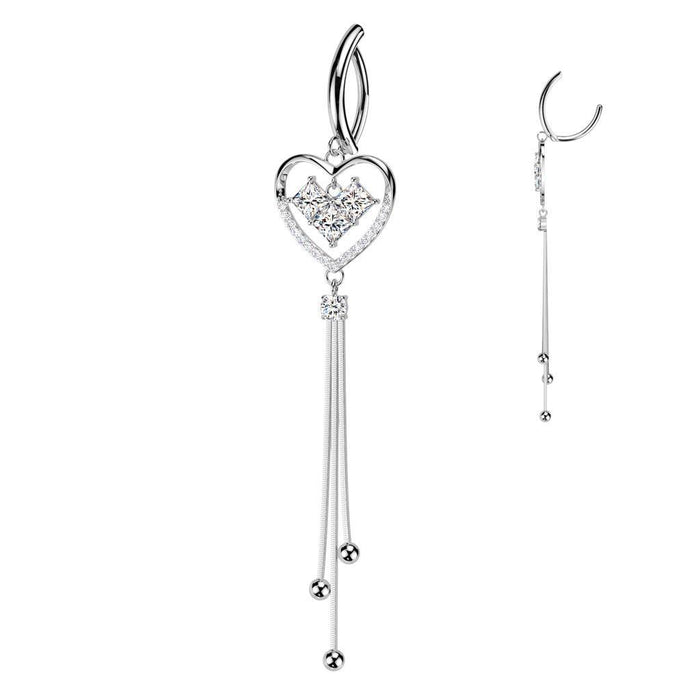 Heart Chain Drop Hinged Belly Bar 14G