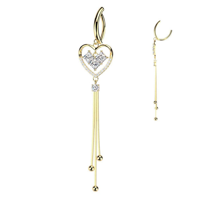 Heart Chain Drop Hinged Belly Bar 14G