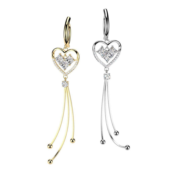 Heart Chain Drop Hinged Belly Bar 14G