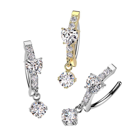 Heart Dangle Hinged Belly Bar 14G