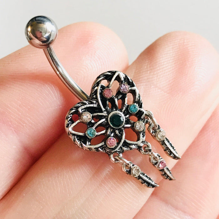 Heart Dreamcatcher Belly Bar 14G