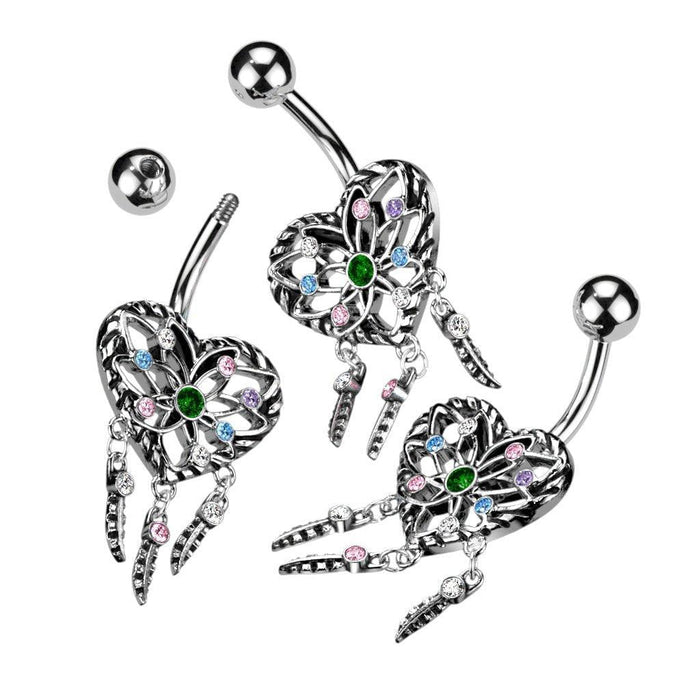 Heart Dreamcatcher Belly Bar 14G