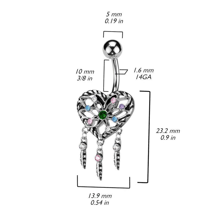 Heart Dreamcatcher Belly Bar 14G