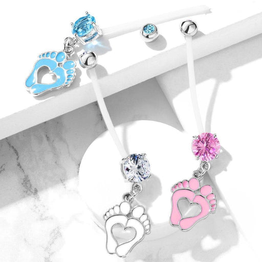 Heart Feet Pregnancy Belly Bar 14G
