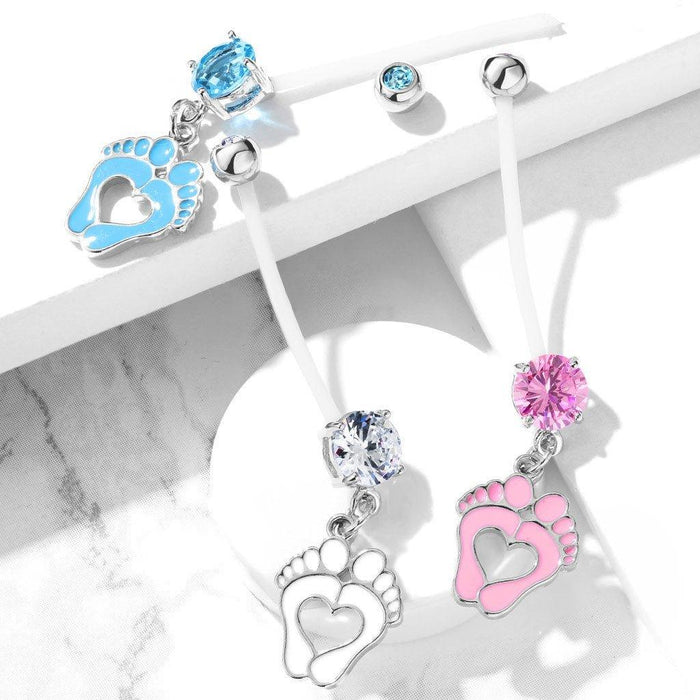 Heart Feet Pregnancy Belly Bar 14G