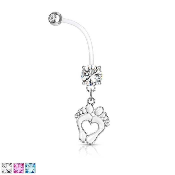 Heart Feet Pregnancy Belly Bar 14G