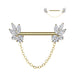 Marquise CZ Fan Nipple Barbell – 316L Surgical Steel 14G Threadless Bar with Chain Dangle, Gold Finish