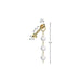 Gold earring with pearl beads and measurement details on a white background