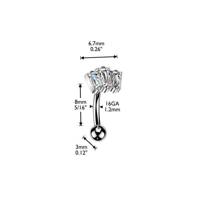 Titanium Threadless Baguette Curve 16G
