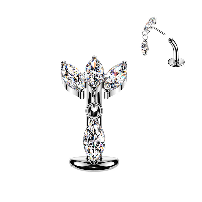 Titanium Threadless Marquise Dangle Floating Belly Bar