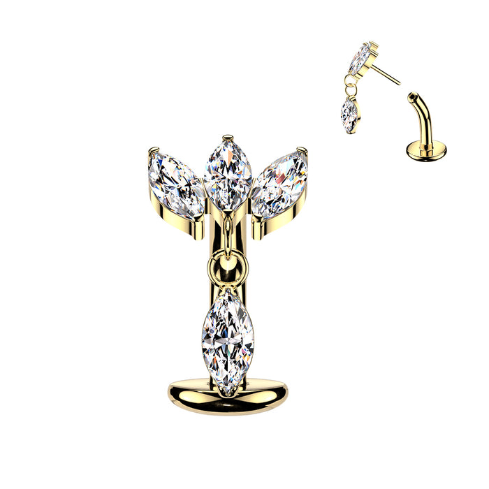 Titanium Threadless Marquise Dangle Floating Belly Bar
