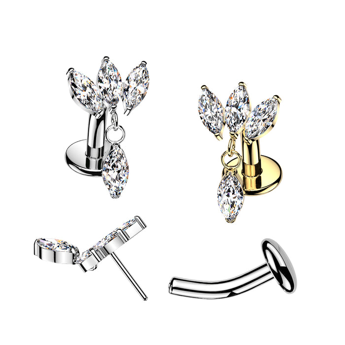 Titanium Threadless Marquise Dangle Floating Belly Bar