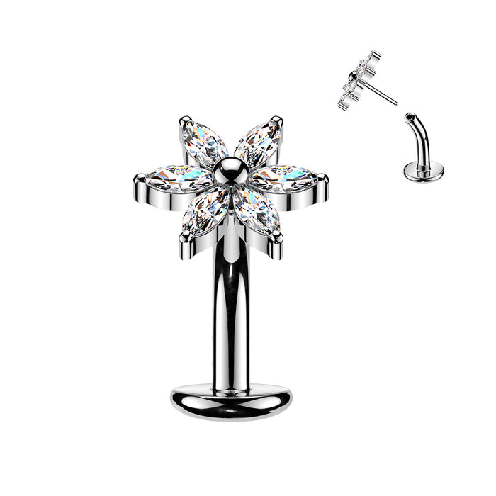 Titanium Threadless Flower Floating Belly Bar