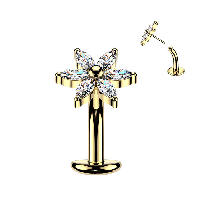 Titanium Threadless Flower Floating Belly Bar