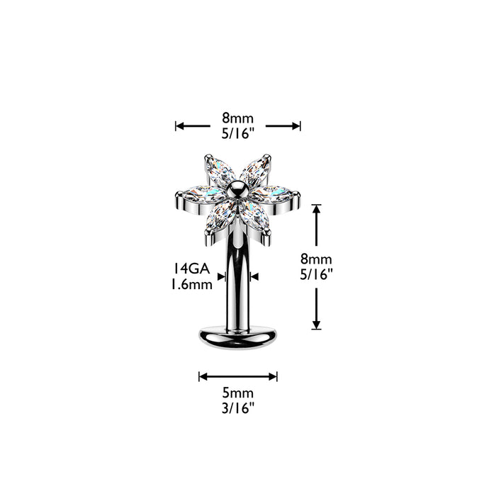 Titanium Threadless Flower Floating Belly Bar