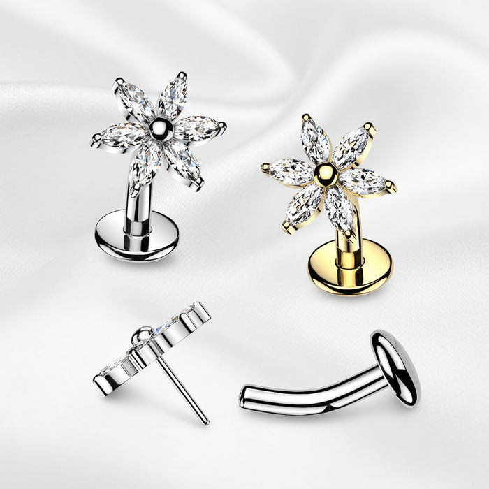 Titanium Threadless Flower Floating Belly Bar