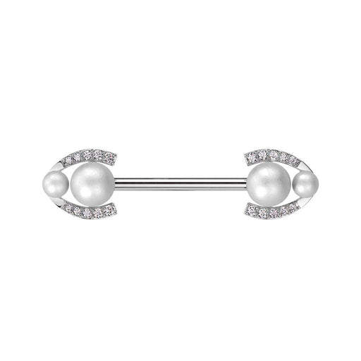 Double Pearl Nipple Bar 14G-My Body Piercing Jewellery