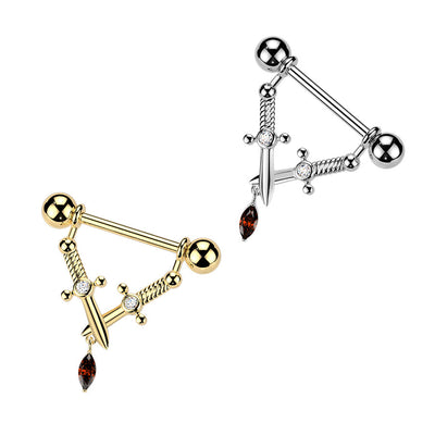 Double Dagger Nipple Dangle 14G