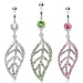Large Gem Paved Leaf Belly Bar 14G