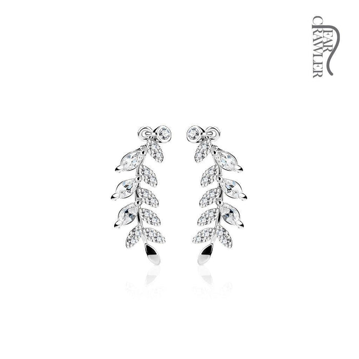 Marquise Cut Paved Leaf Ear Crawler Pair