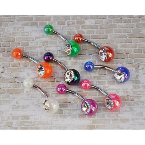 Metallic Gem Belly Bar 14G