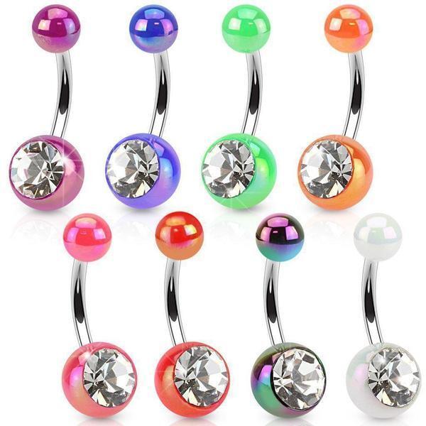 Metallic Gem Belly Bar 14G