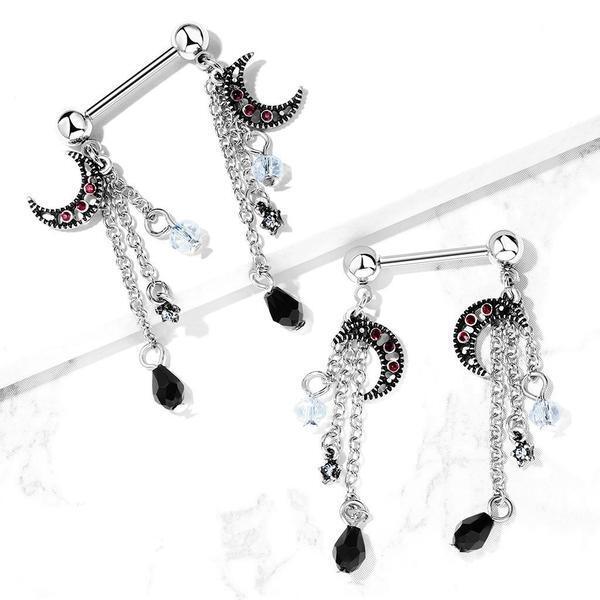 Moon Bead Dangle Nipple Bar 14G (Single)
