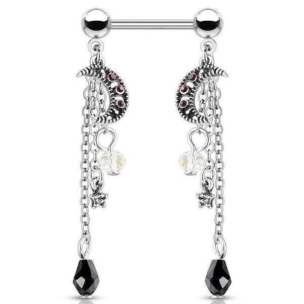Moon Bead Dangle Nipple Bar 14G (Single)
