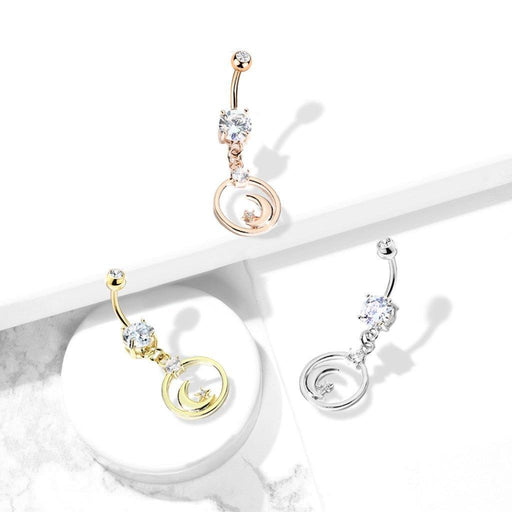 Moon Star Dangle Belly Bar 14G