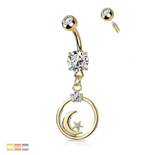 Moon Star Dangle Belly Bar 14G