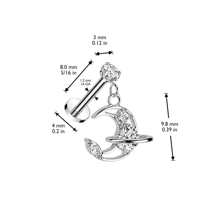 Moon and Saturn Dangle Labret 16G