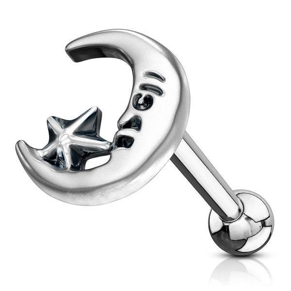 Moon and Star Cartilage Bar 16G