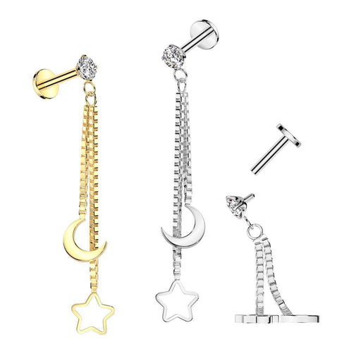 Moon and Star Dangle Labret 16G