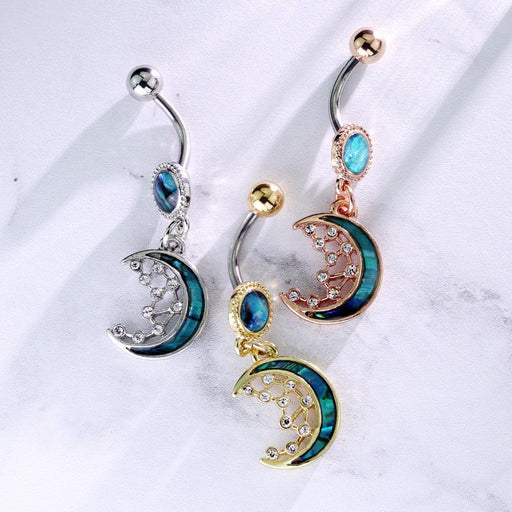 Mother of Pearl Moon Belly Bar 14G