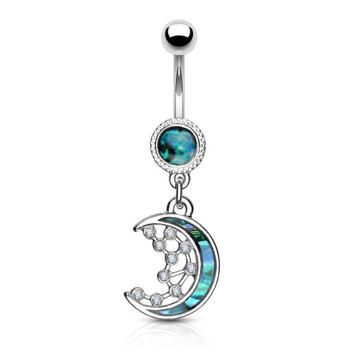 Mother of Pearl Moon Belly Bar 14G