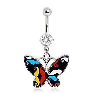 Mustache Butterfly Belly Bar 14G