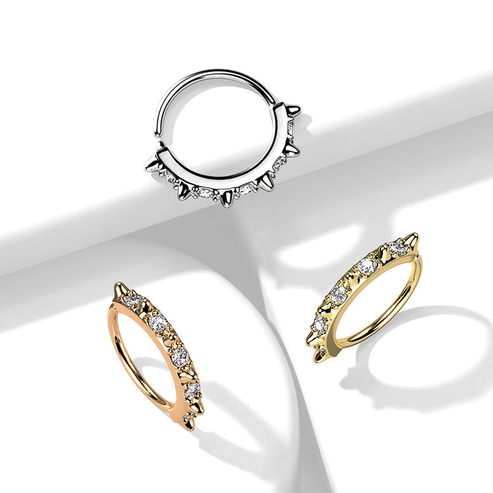 Gold Plated Gem Spike Nose Ring 20G